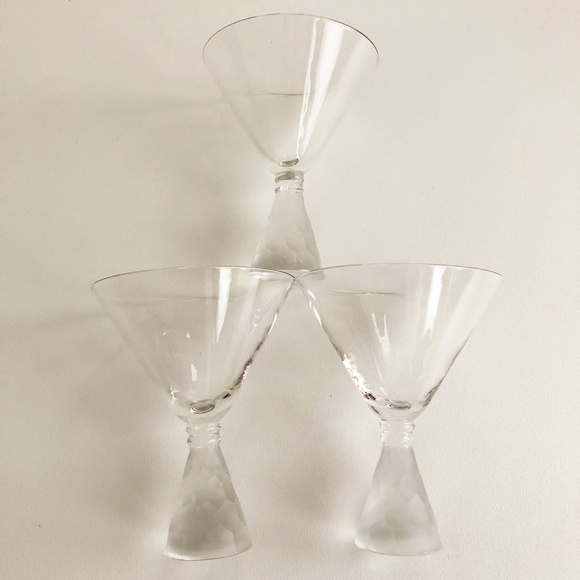 3-Martini Glass Frosted Honeycomb Weighted Stem 2" Thick Hand Blown Z Gallerie? - Picture 2 of 11